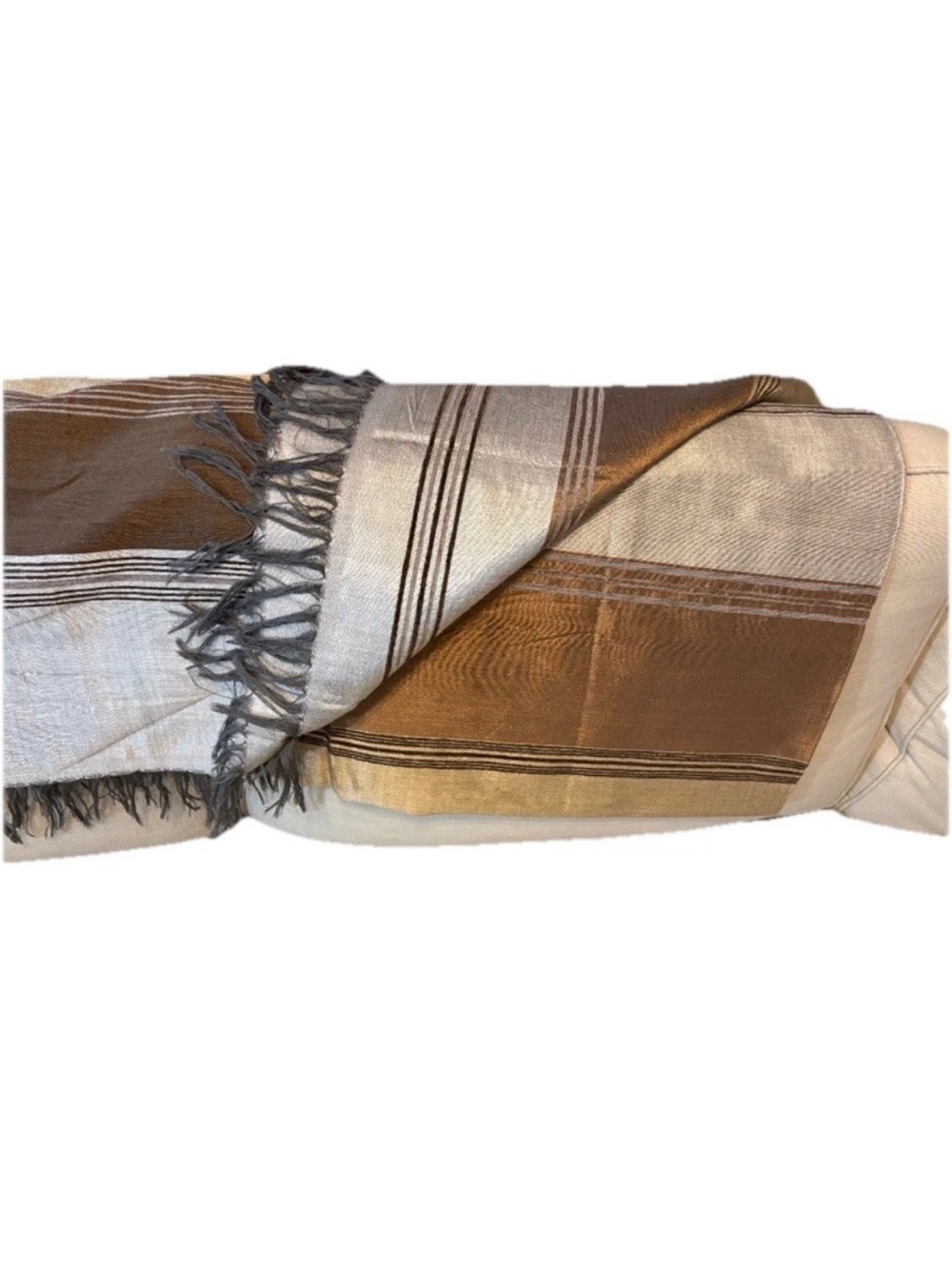 Handwoven Moroccan Bedspread Oversized 160x208 Neutral Fringe Throw Blanket